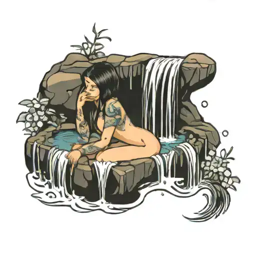 Nude Girl Bathing In A Water Fall