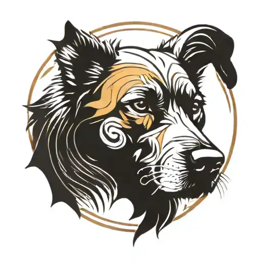 Minmalistic Dog Soaking Up Sun Rays From An Abstract Sun