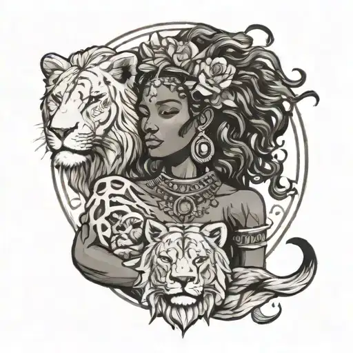 Black Goddess Holding A Lion Head