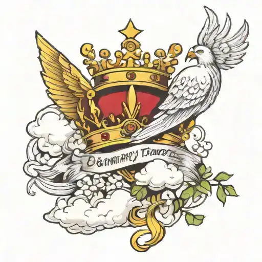 Show Me The Name Danny In Tattoo Form With A Crown Above The D And Clouds And Doves