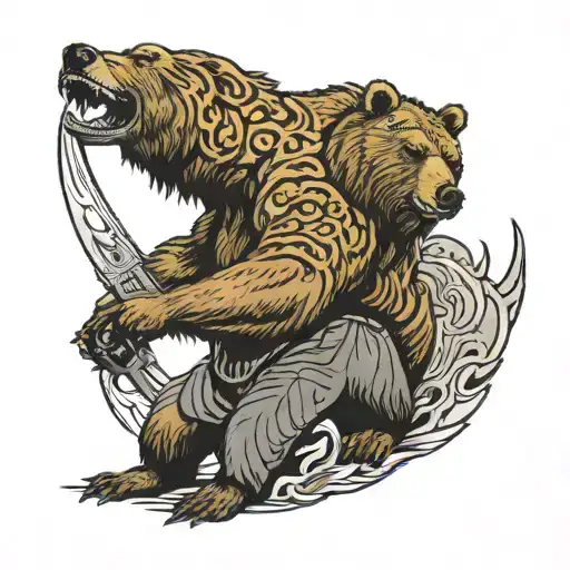 Grizzly Bear Wearing Tiger Shorts Shooting 2 Handguns