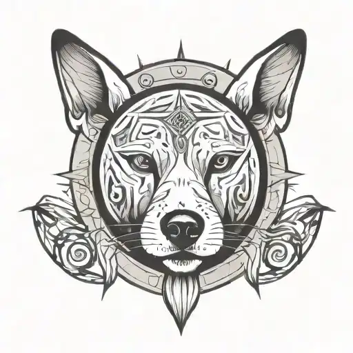 Minimalstic Dog Face Inside Of An Abstract Sun