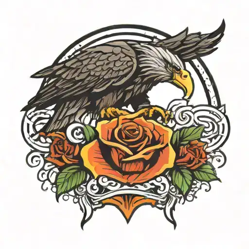 Ring Of Fire With Eagle Holding A Rose
