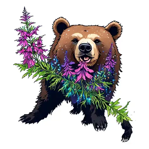 State Of Alaska Fireweed Bear Aurora Borealis Merging