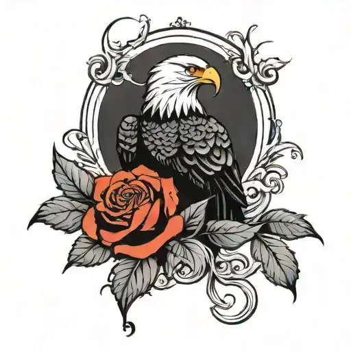 Long Stemmed Single Red Rose With Eagle Perched