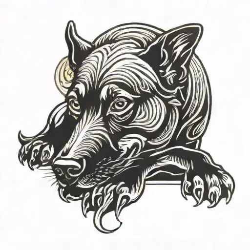 Minamilistic Dog Laying Down On Ground Curled Up