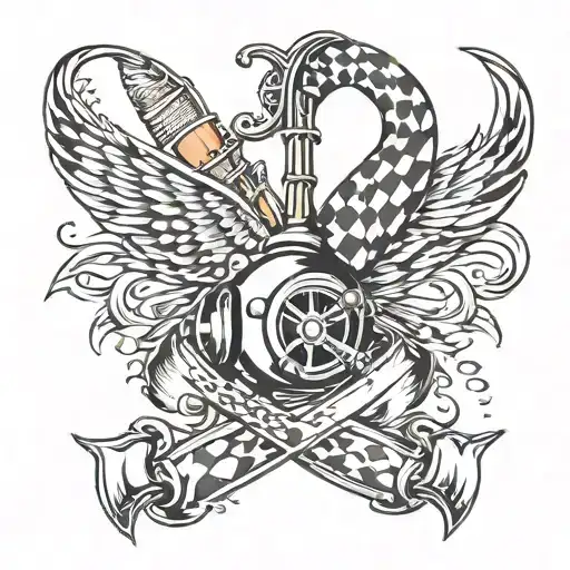 Lung Cancer Ribbon Checkered Flag And Fishing