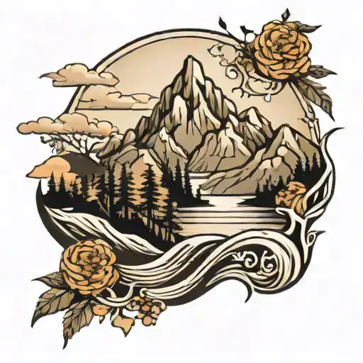 Line And Wave And Mountains And Trees