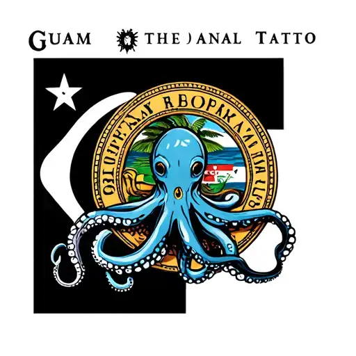 Octopus Holding The Seal From The Guam Flag Intertwined