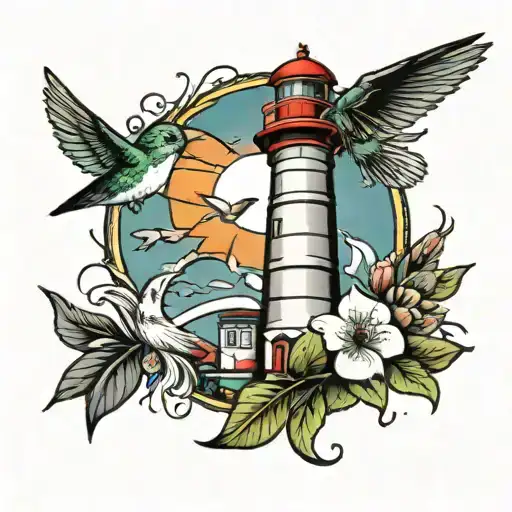 Lighthouse With Hummingbirds Flying