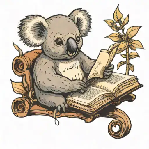 Koala Reading Sitting On A Book