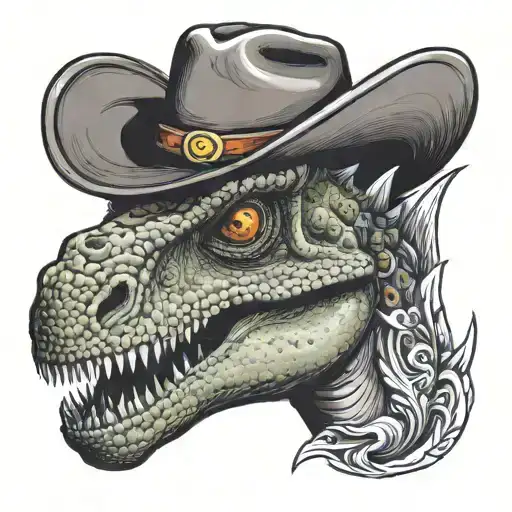 Dinosaur Wearing Cowboy Hat Holding