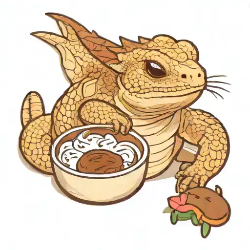 Bearded Dragon As Squishmallow Eating Tiramisu