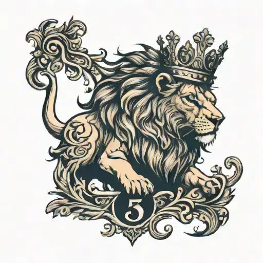 Lion With A Crown And Has The Number 5 On His Arm