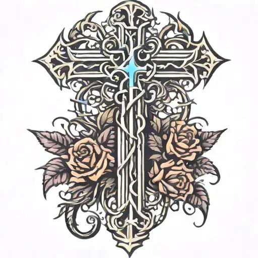 Religious Cross With Thorns Wrapped