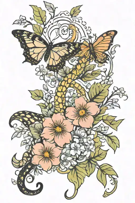 Snake Moon Flowers Butterfly Forest