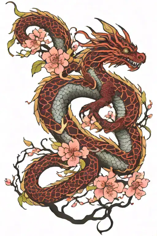 Dragon Wrapped Around A Cherry Blossom Tree On My Back