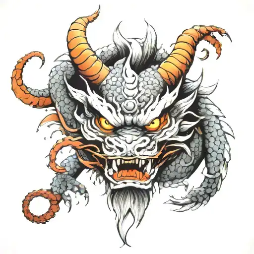 Asian Dragon Wth Oni Mask