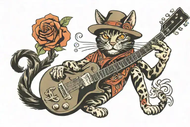 Cat Wearing Cowboy Hat Playing Guitar
