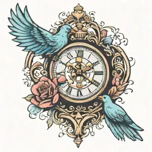 Clock And A Heart And A Bird