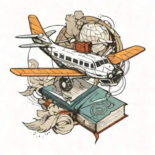 Book Mix Airplane Minimal Line Art