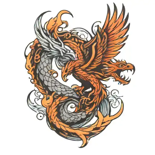 Phoenix Bird And A Dragon Flying