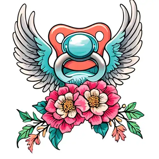 A Pacifier With Angel Wings Intertwined With A Floral Design