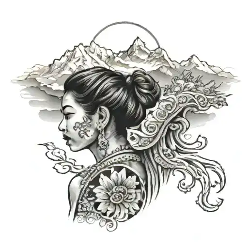 Tattoo At Back Of Kumari Goddess Around Patan And Background With Mount Everest