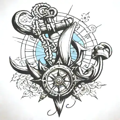 Ship Anchor With Compass Realistic