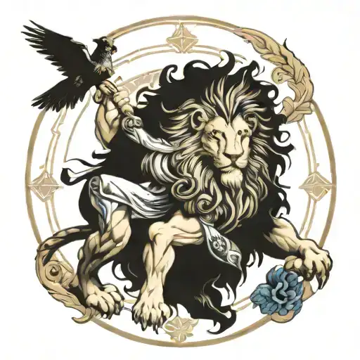 Ancient Greek God With Lions And Navy Symbol Incorporated