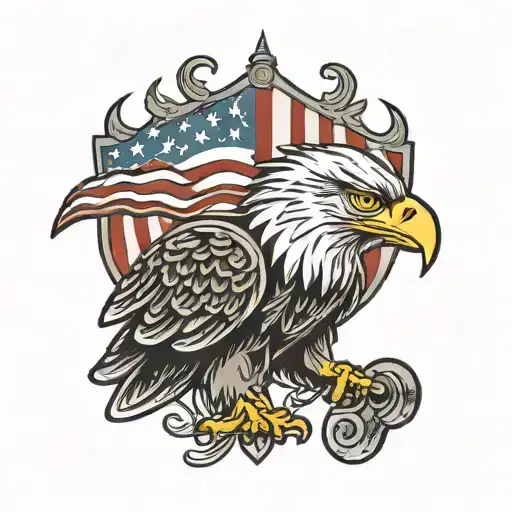 Traditional Eagle American Flag And Fire Hydrant Tattoo Design Ai