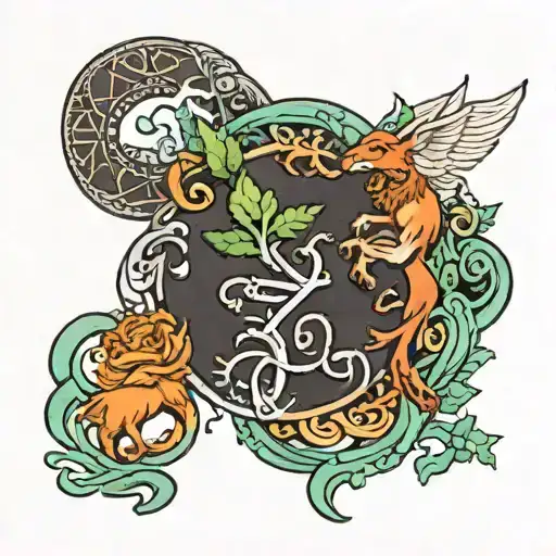 Irish Mythology Inspired Tattoo Featuring Symbols