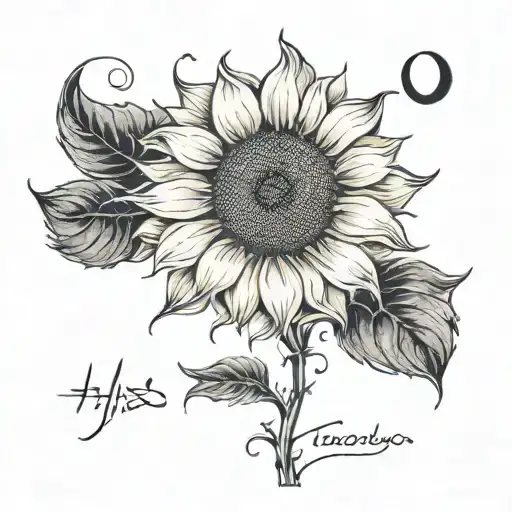 Sunflower With Writing In Stem And Small Moon Surrounded