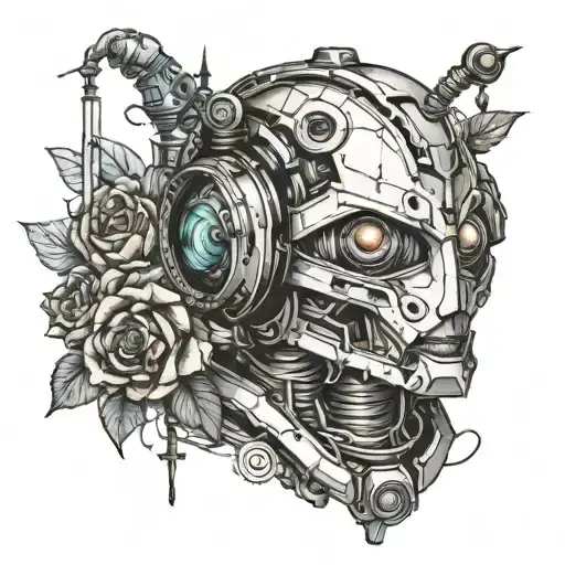 Robot Portrait Tattoo Design Incorporating Elements