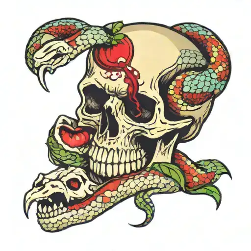 A Snake Wraps Around A Skull Bites An Apple With Blood