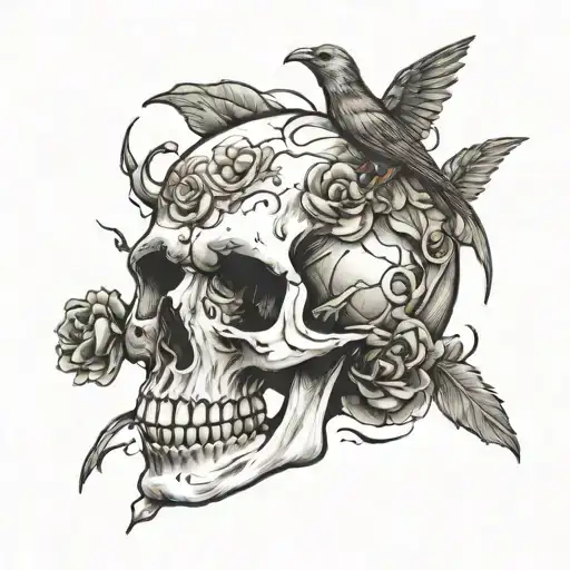 Shooten Bird Falling Down In A Skull