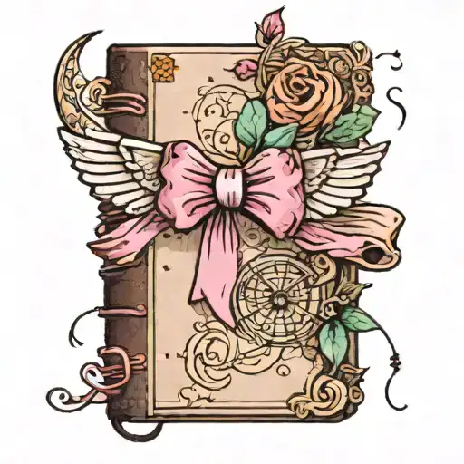 A Brown Notebook With Healing Symbols Alll Over It And A Pink Bow In Middle