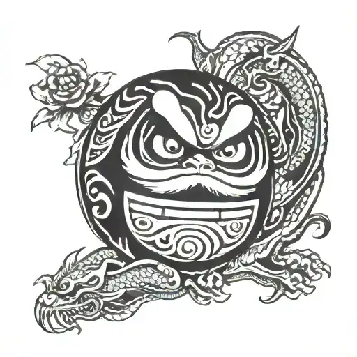 Daruma Doll With Dragon Background Black