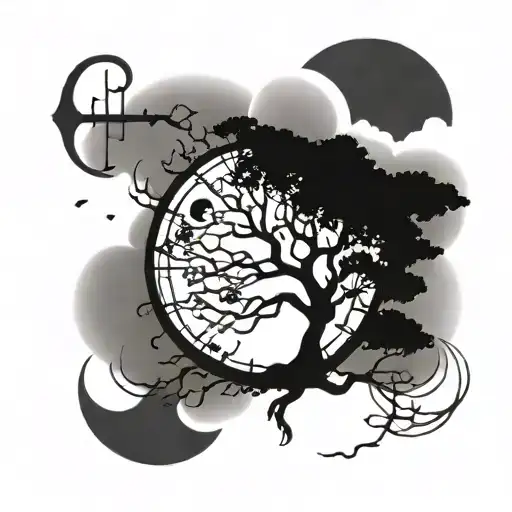 The Posion Tree With Bars Surrounding It And A Moon Above The Tree
