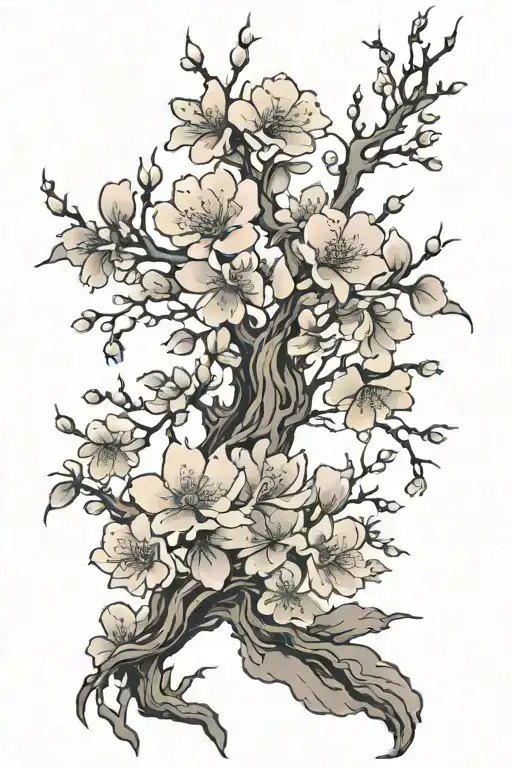 Chinese Cherry Blossom Garden On Back Piece