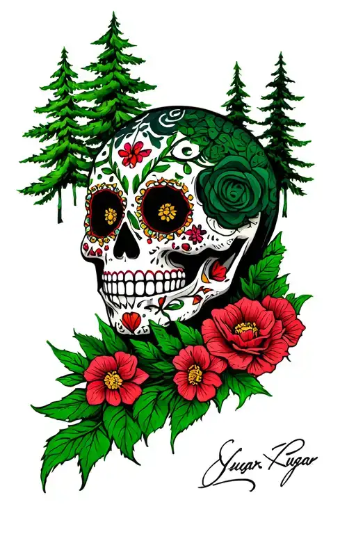 The Best Version Of Sugar Skull Surrouded By The Best Version Of Green Mountain And Trees