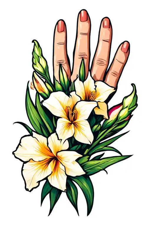 Gladiolus Tattoo On Left Hand Reaching
