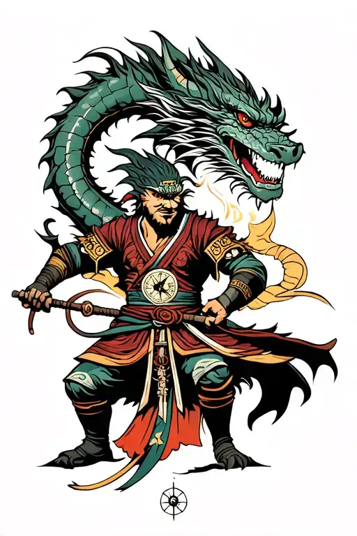 Dragon Samurai Warrior Fighting Compass