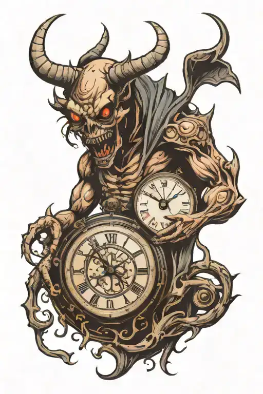 Demonic Creature Holding A Clock Face