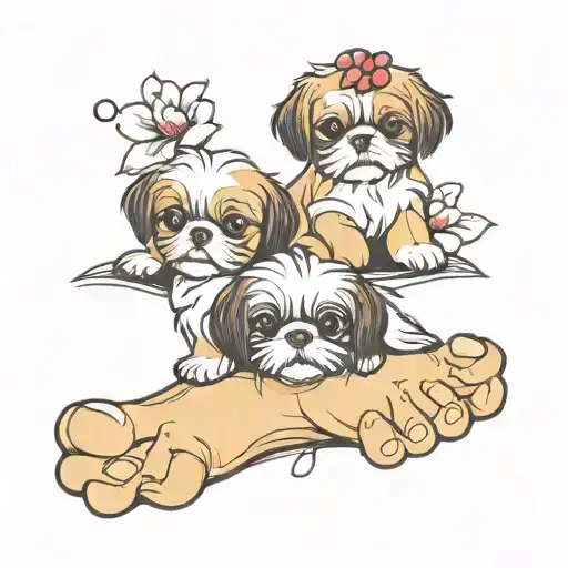 2 Shih Tzu And Baby Foot Print