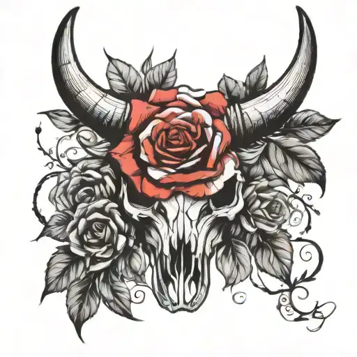 Bull Skull Roses Black And White