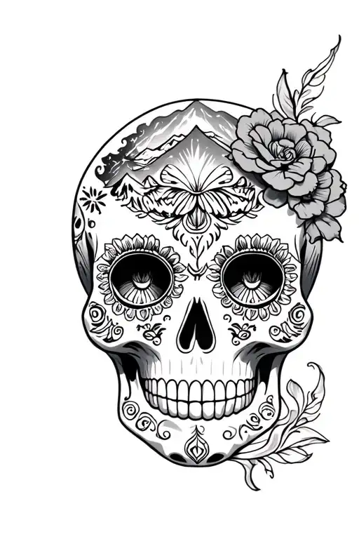 Best Version Of Realistic Sugar Skull Surrounded By Mountain Range