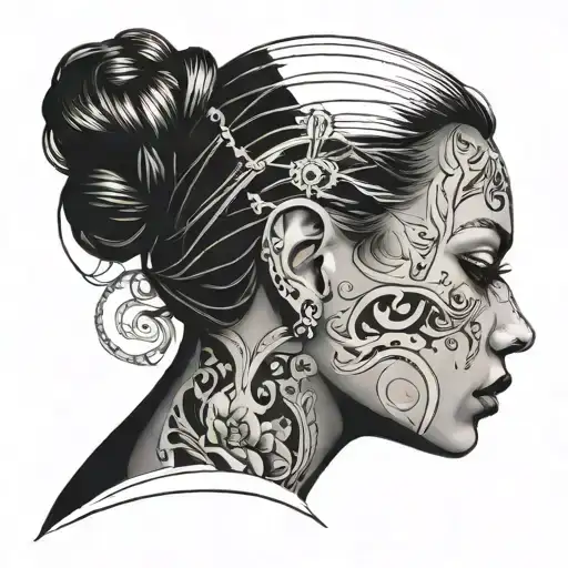 Outline Of A Girl With Black Shadow People Attached To Her