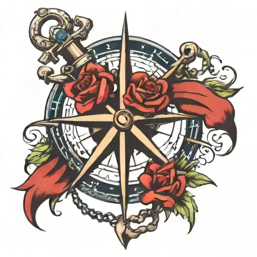 Anchor With Compass And Viloets