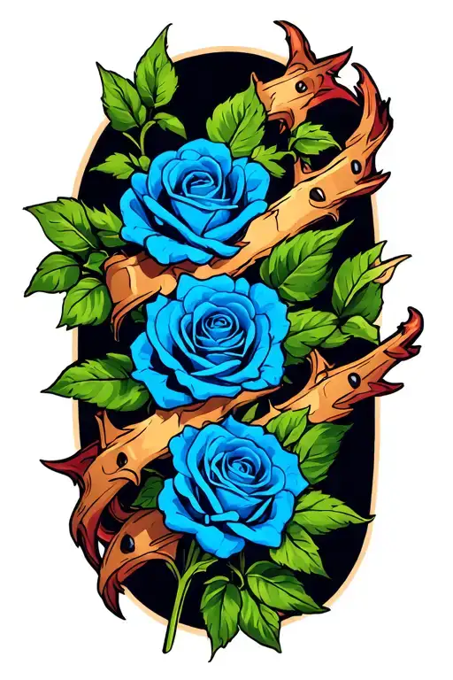 Blue Roses With Thorns Wrapping Around Arm Sleeve